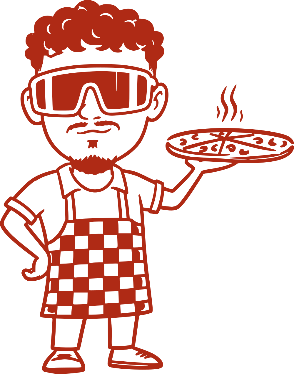 Ilustración de Guillermo, pizzero de Forno Gamberro, con una pizza napoletana